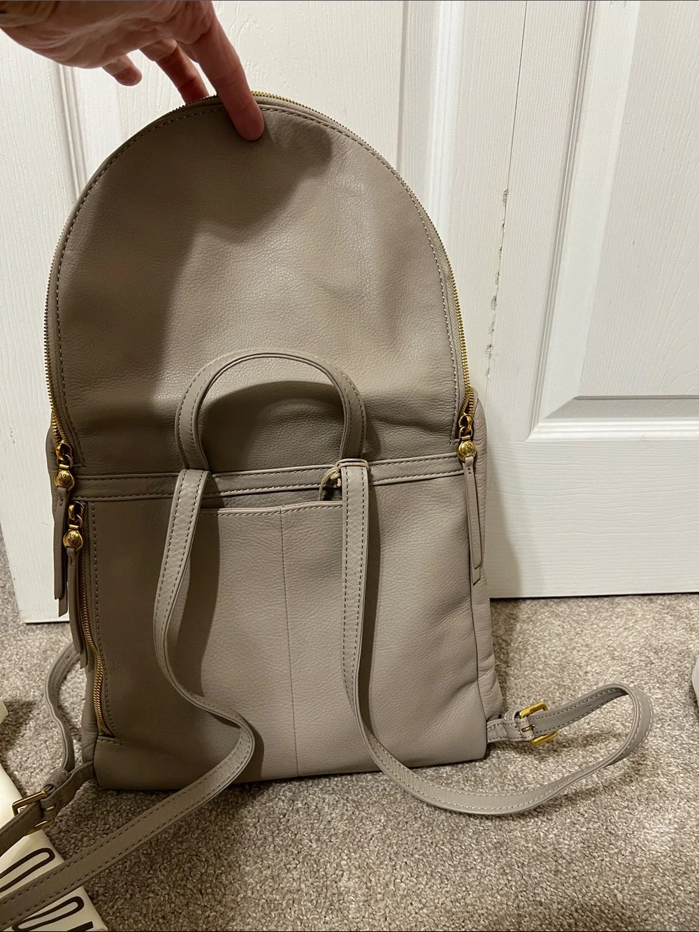 HOBO Taupe Leather Backpack with Gold Hardware